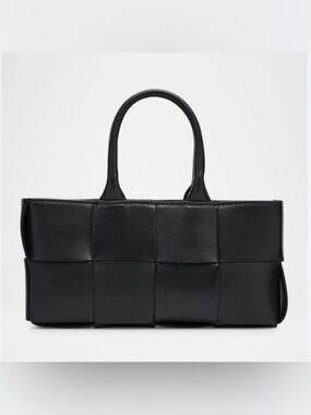 NWT ISADORA Italian leather Elegant Black Woven Tote Bag